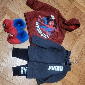 Puma Gray Hoodie and Spider-Man Red Hoodie with Slippers